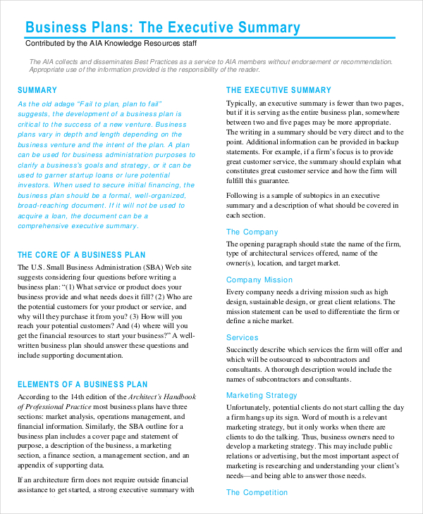 executive summary outline example