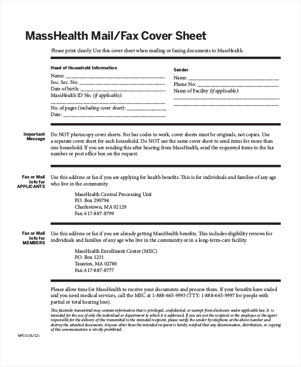 masshealth fax cover sheet