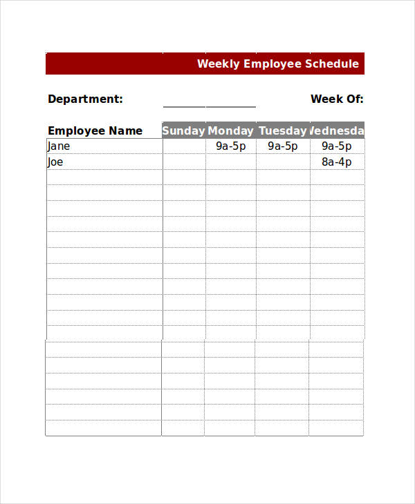 free weekly employee work schedule template excel