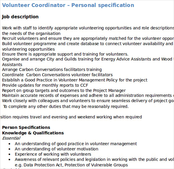 volunteer job description template
