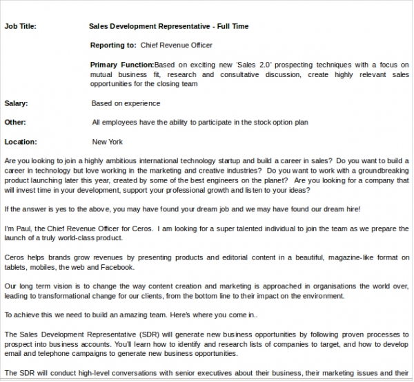 sales manager job description template