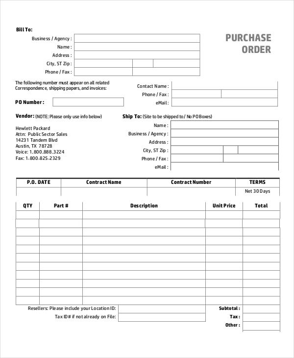 business purchase order template