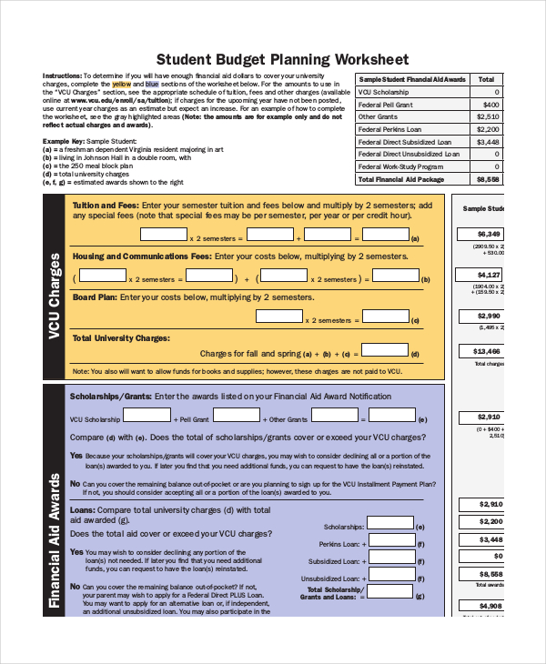 simple student budget planner printable