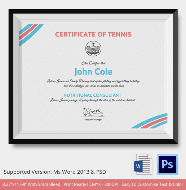 Tennis Certificate Template 8+ Free Word, PDF Documents Download