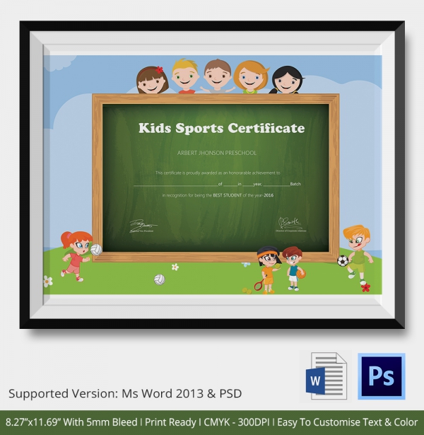 Preschool Sports Certificate