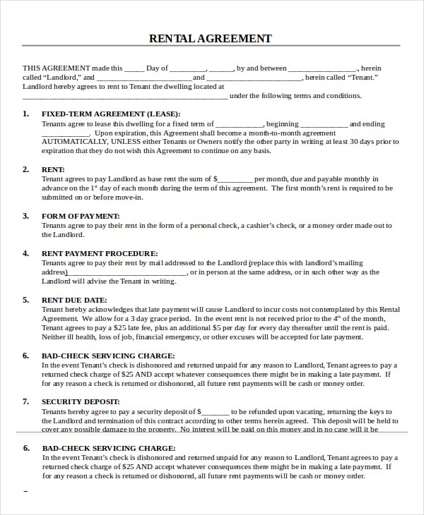 Printable Rental Agreement 22+ Word, PDF Documents Download