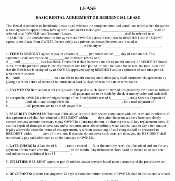 printable house rental agreement