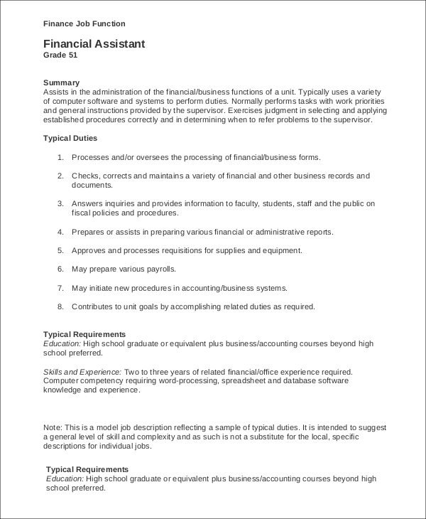 financial administrative assistant resume