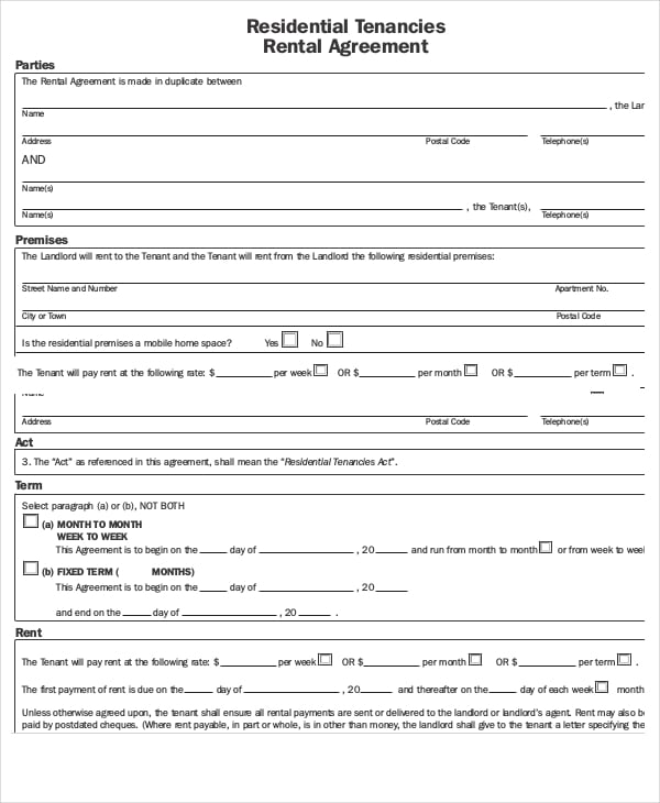 rental agreement application template