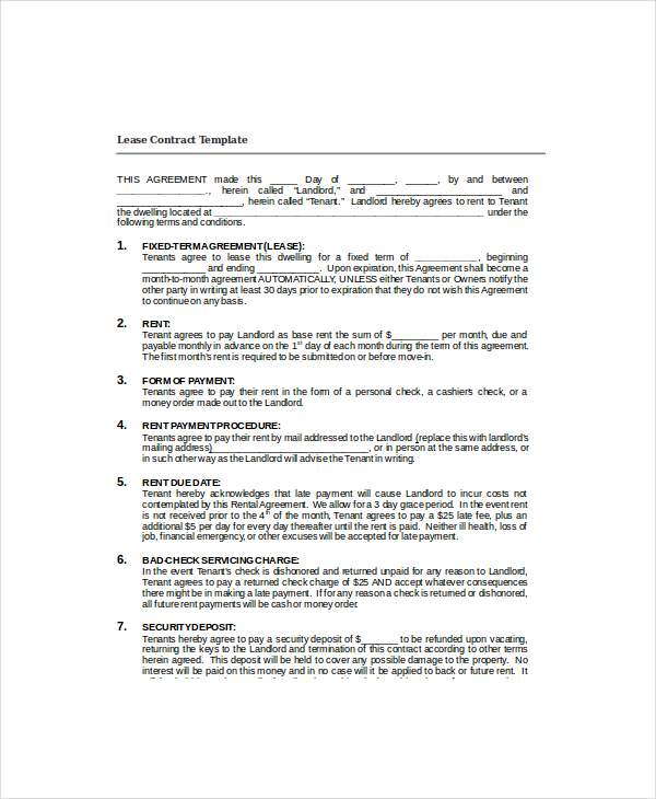 lease contract template word