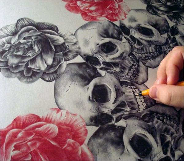 skull ballpoint drawing