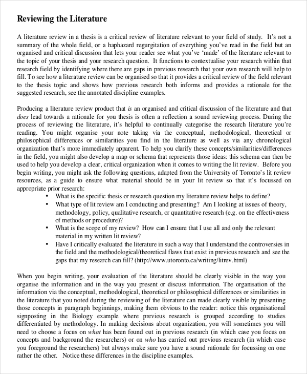 methodology example for literature review