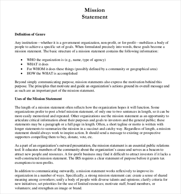 13+ Mission Statement Examples - Word, PDF