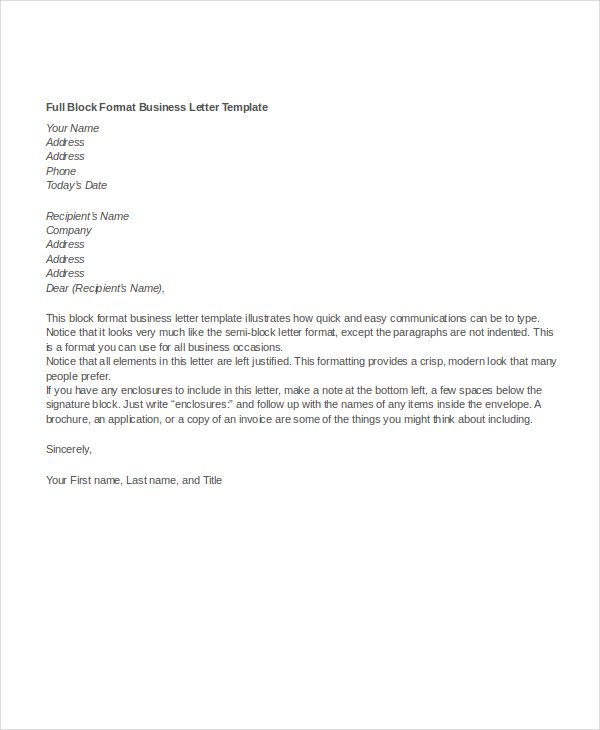 business block letter format