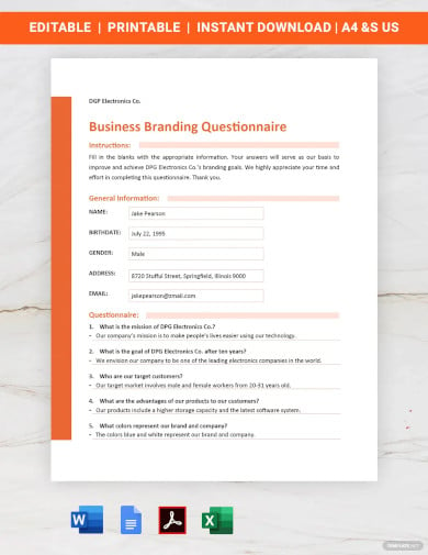 business branding questionnaire