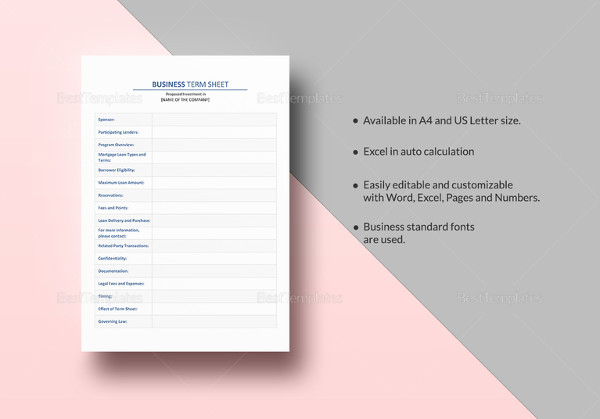 business term sheet template