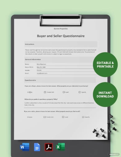 buyer seller questionnaire template