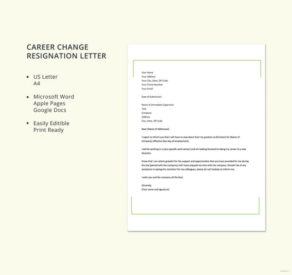 career change resignation letter template