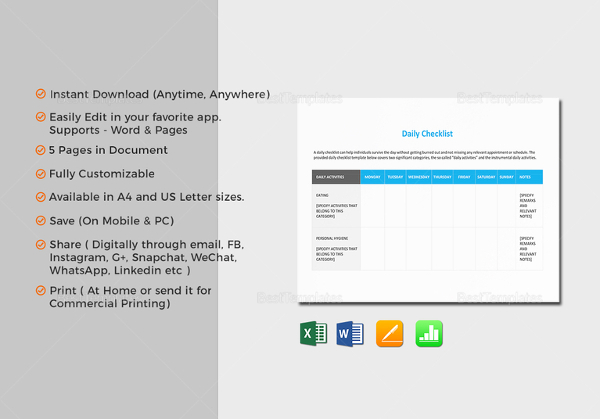 daily checklist templat