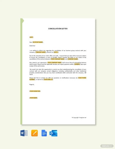free cancellation letter template