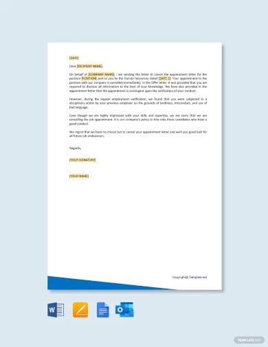 free cancellation of job appointment letter template