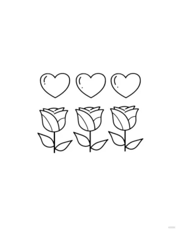 free easy hearts and flower roses drawings