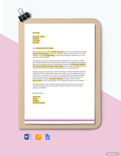 free it project cancellation letter template