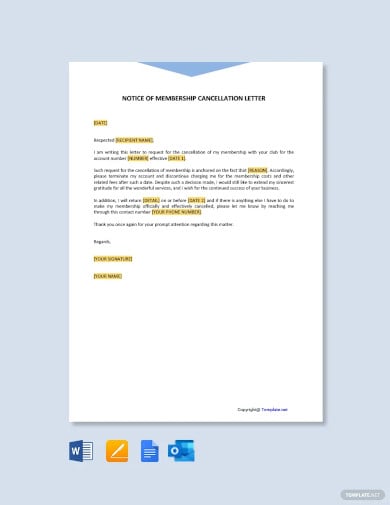 free notice of membership cancellation letter template