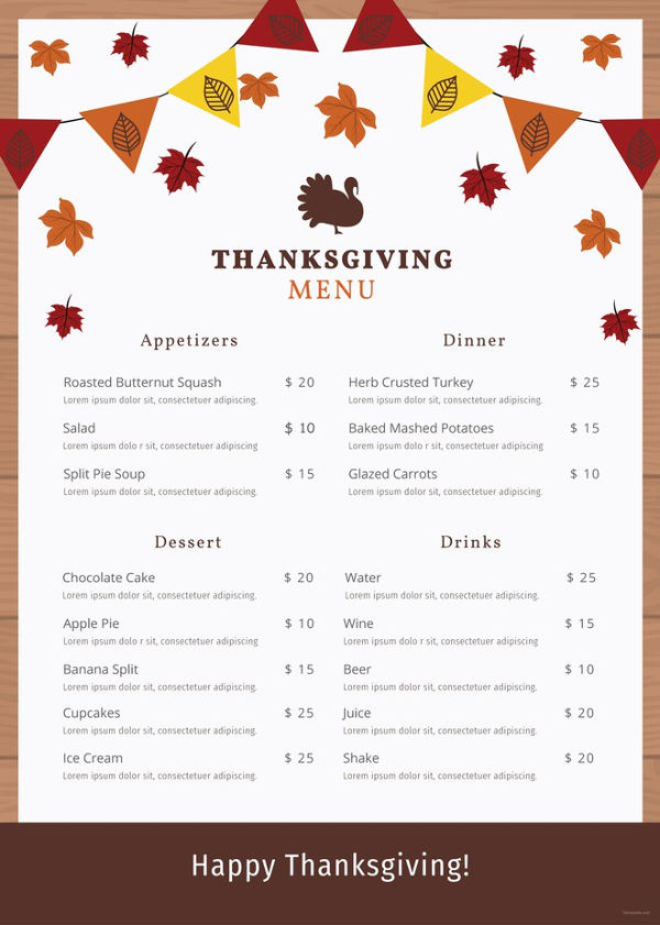 20 Thanksgiving Menu Templates Free Sample Example Format Download 