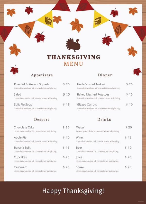 20+ Thanksgiving Menu Templates - Free Sample, Example Format Download!