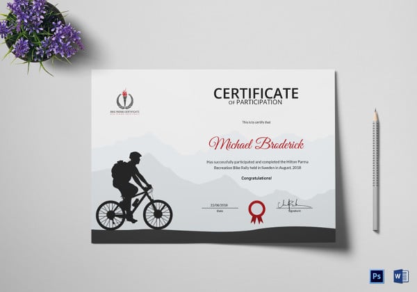off road bike riding participation certificate template