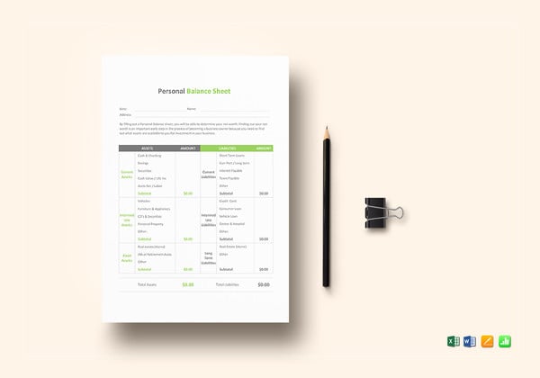 personal balance sheet excel template in ipages