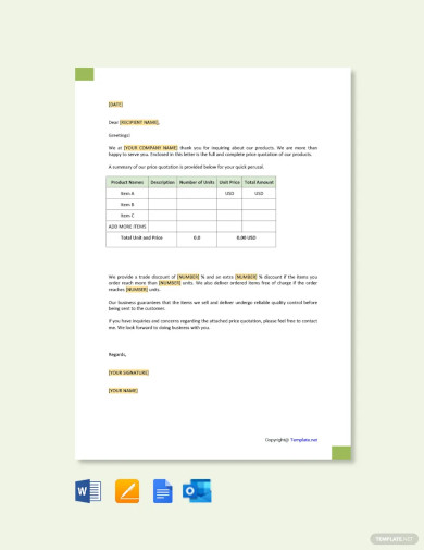 price quotation letter template