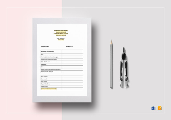 printable daily cash sheet template