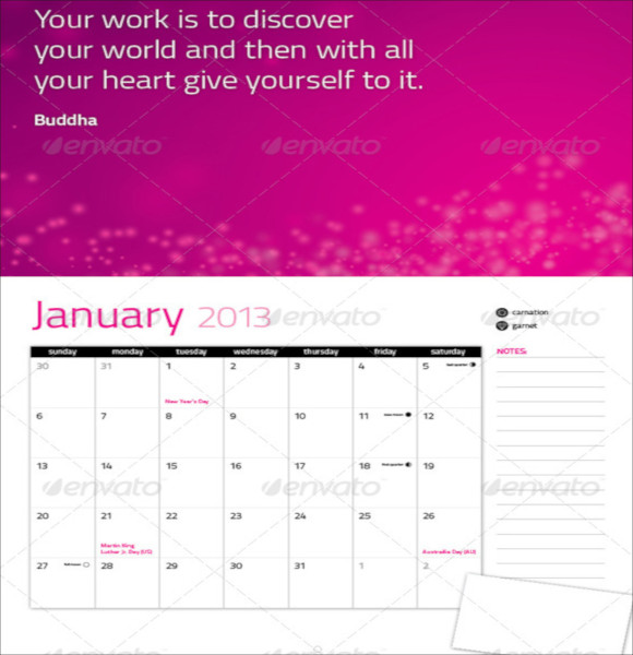 printable holiday notes calendar template
