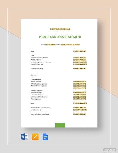 profit and loss statement templates