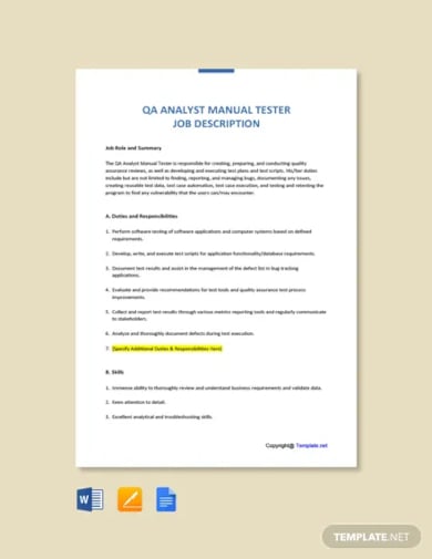 qa analyst manual tester job ad and description template