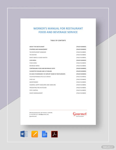 restaurant food and beverage workers manual template