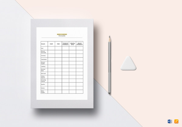 simple trial balance template