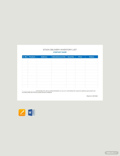 stock delivery inventory list template