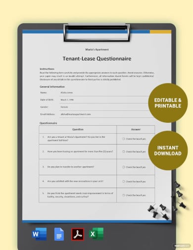 tenant lease questionnaire