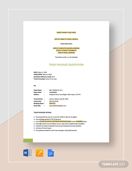 tour package quotation template