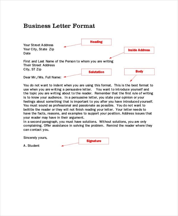 traditional business letter format