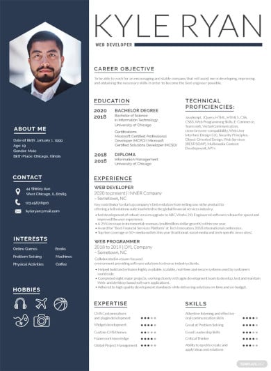 web developer with objective resume template