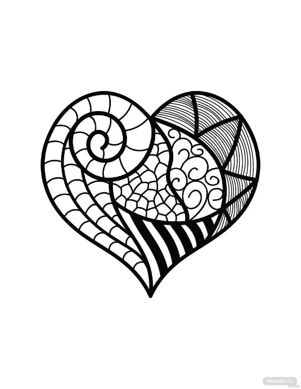 zentangle heart coloring page for adults