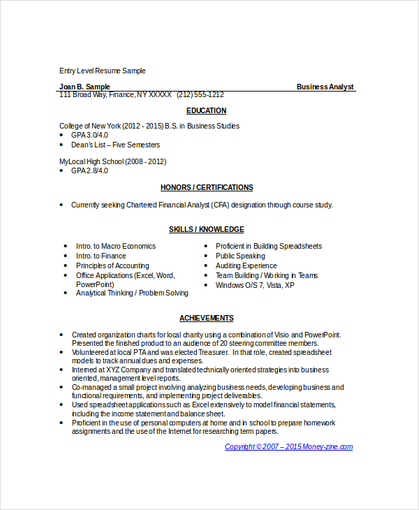 entry level resume template