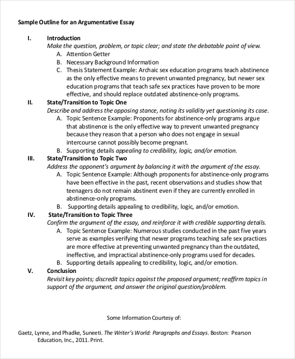 Argument Essay Outline Template