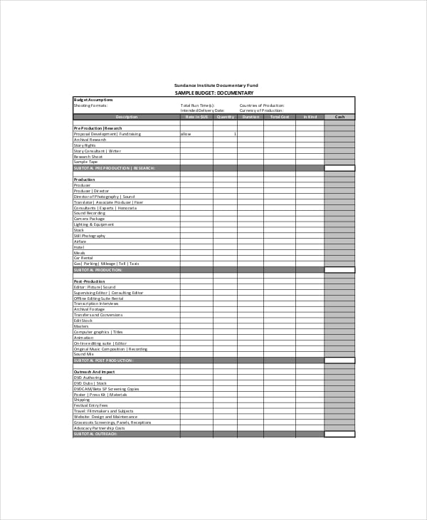 film production budget template
