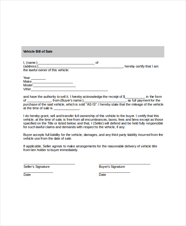 bill of sale template 8 free word pdf documents download free