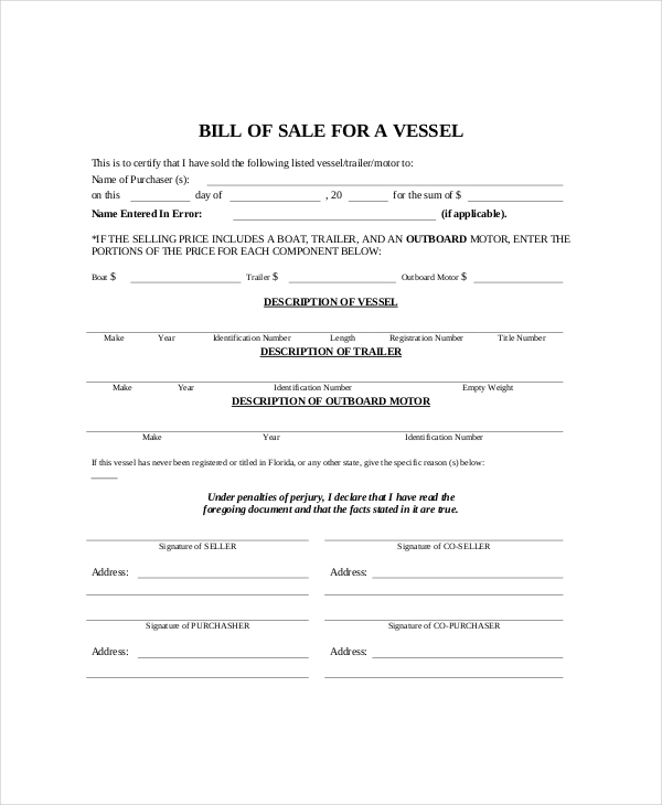 Bill Of Sale Template - 8+ Free Word, PDF Documents Download